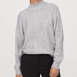 Fine Knit Mock Turtle Neck - Light Gray Melange